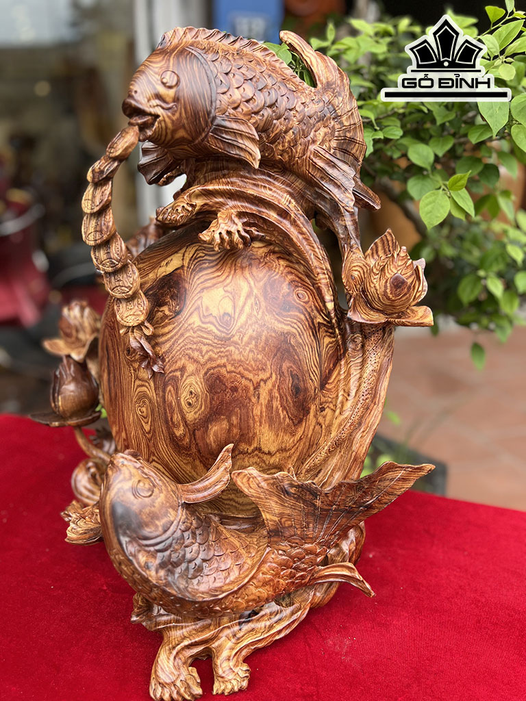 Tượng Con Cá Gỗ Cẩm Cao 48 Ngang 46 Sâu 27 (cm)