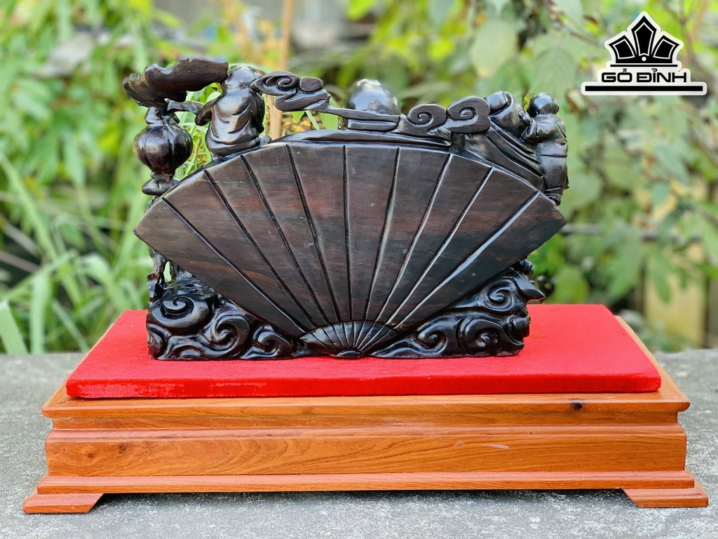 Tượng Phật Di Lặc Tam Phúc Gỗ Trắc Cao 21 Ngang 31 Sâu 13 (cm)