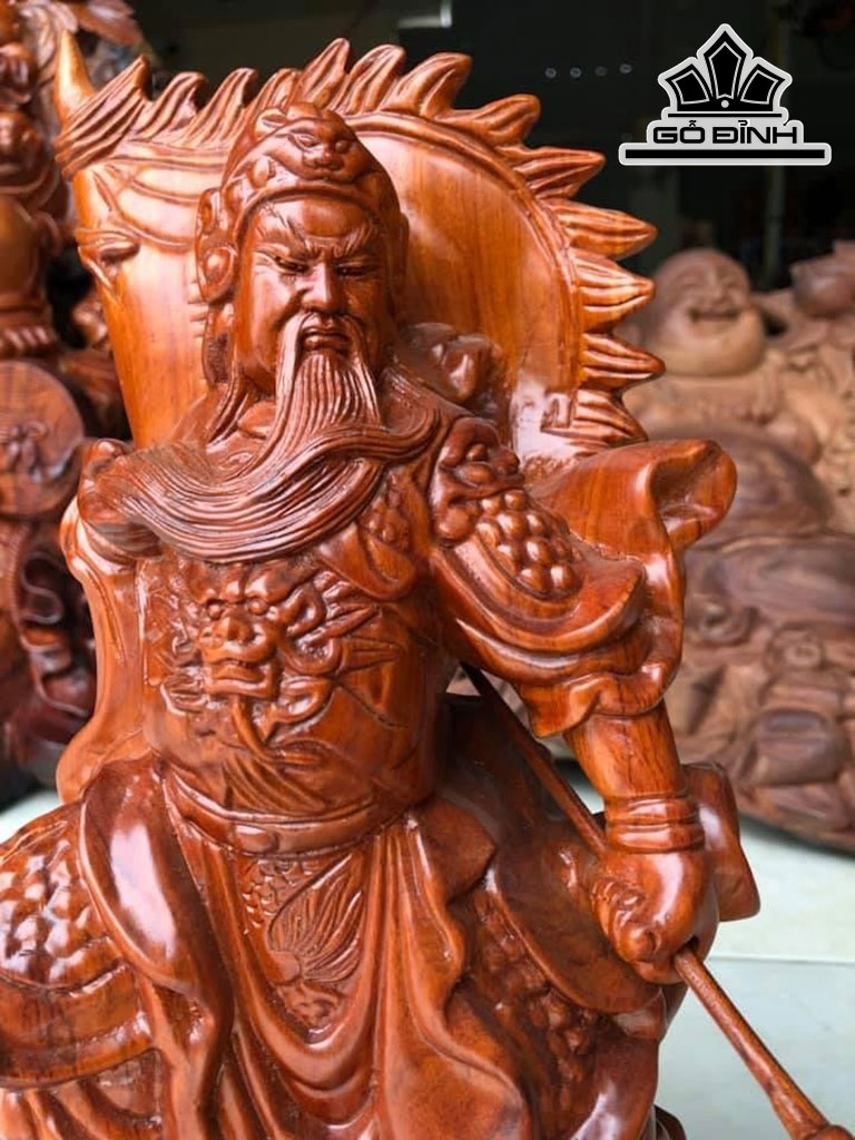 Tượng Quan Công Gỗ Hương Cao 30 Ngang 15 Sâu 11 (cm)