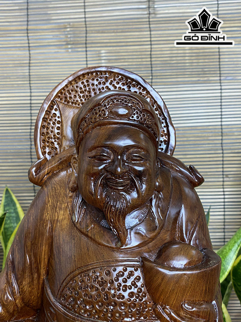 Tượng Thần Tài Gỗ Hương Cao 52 Ngang 28 Sâu 18 (cm)