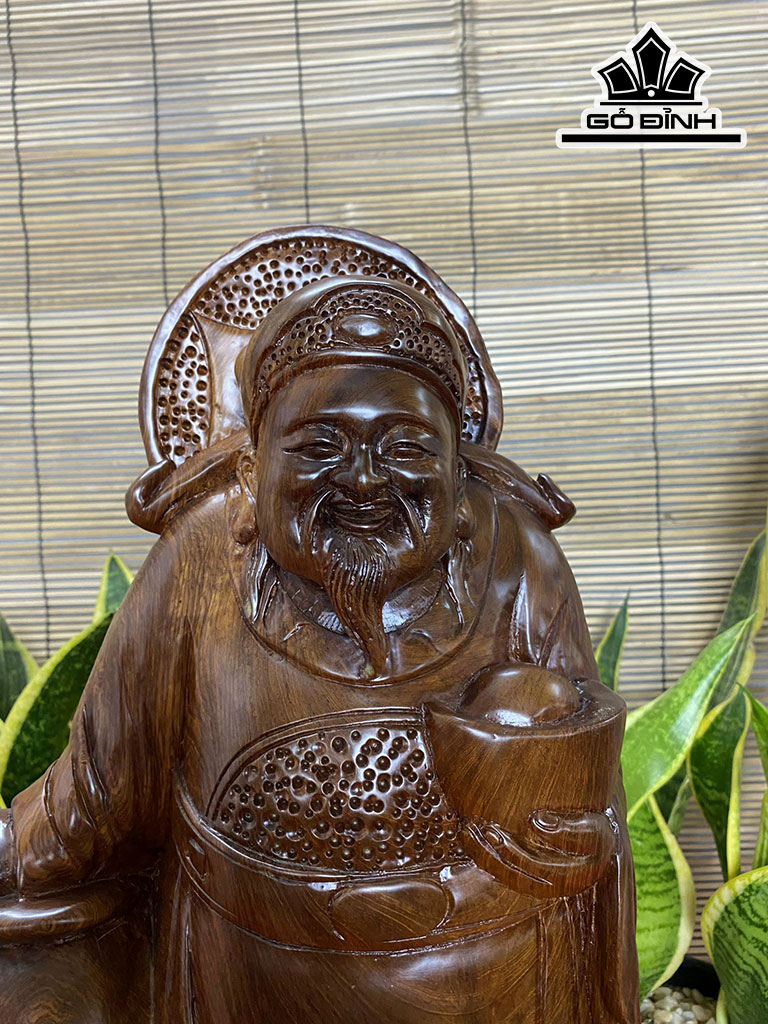 Tượng Thần Tài Gỗ Hương Cao 52 Ngang 28 Sâu 18 (cm)