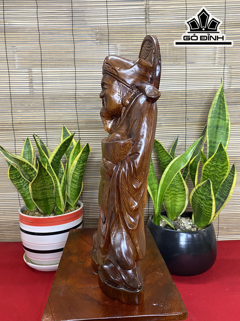 Tượng Thần Tài Gỗ Hương Cao 52 Ngang 28 Sâu 18 (cm)