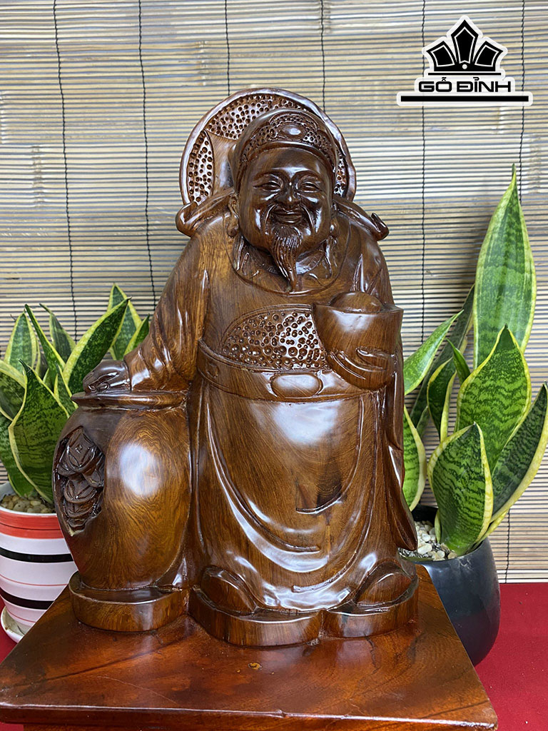 Tượng Thần Tài Gỗ Hương Cao 52 Ngang 28 Sâu 18 (cm)