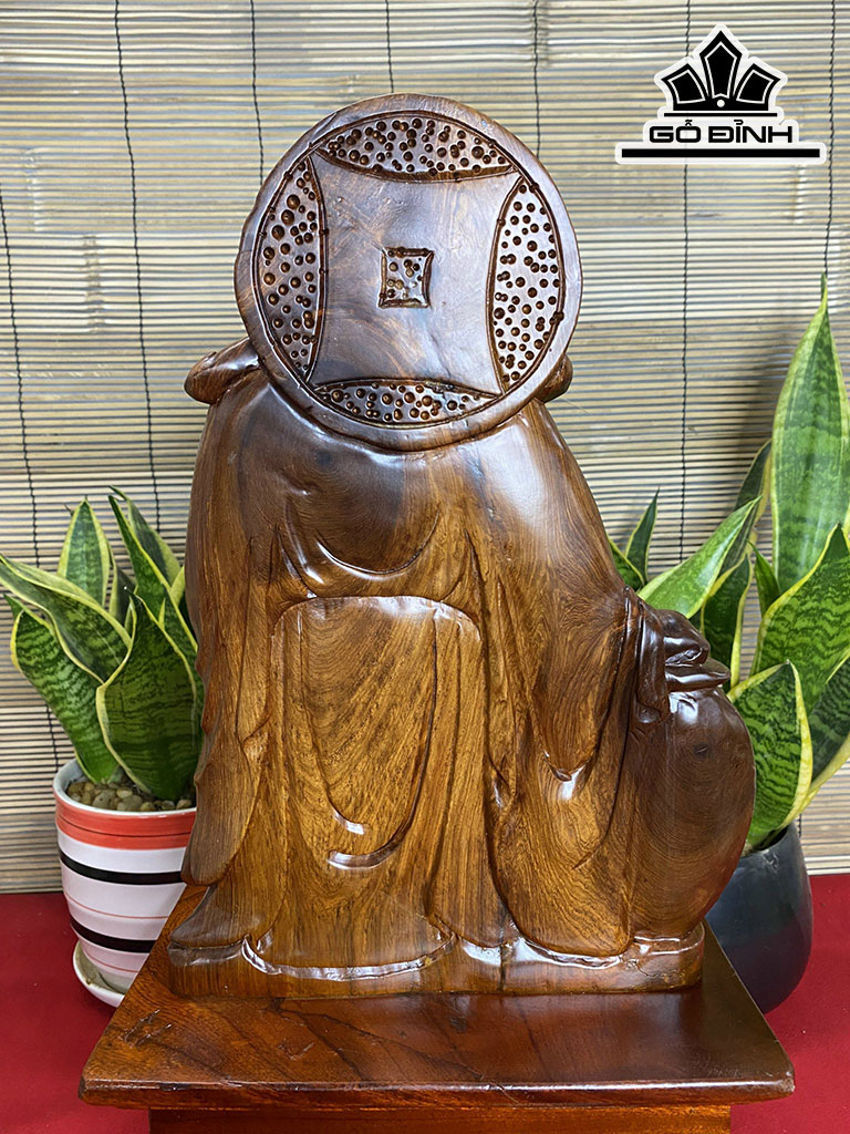 Tượng Thần Tài Gỗ Hương Cao 52 Ngang 28 Sâu 18 (cm)