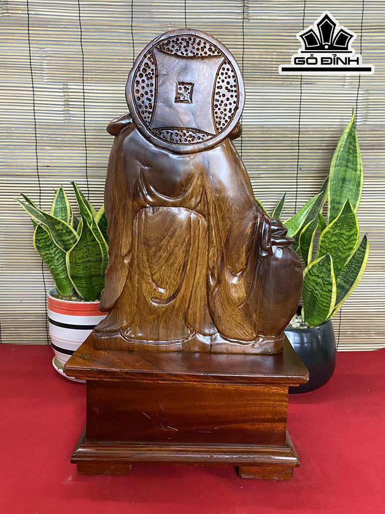 Tượng Thần Tài Gỗ Hương Cao 52 Ngang 28 Sâu 18 (cm)