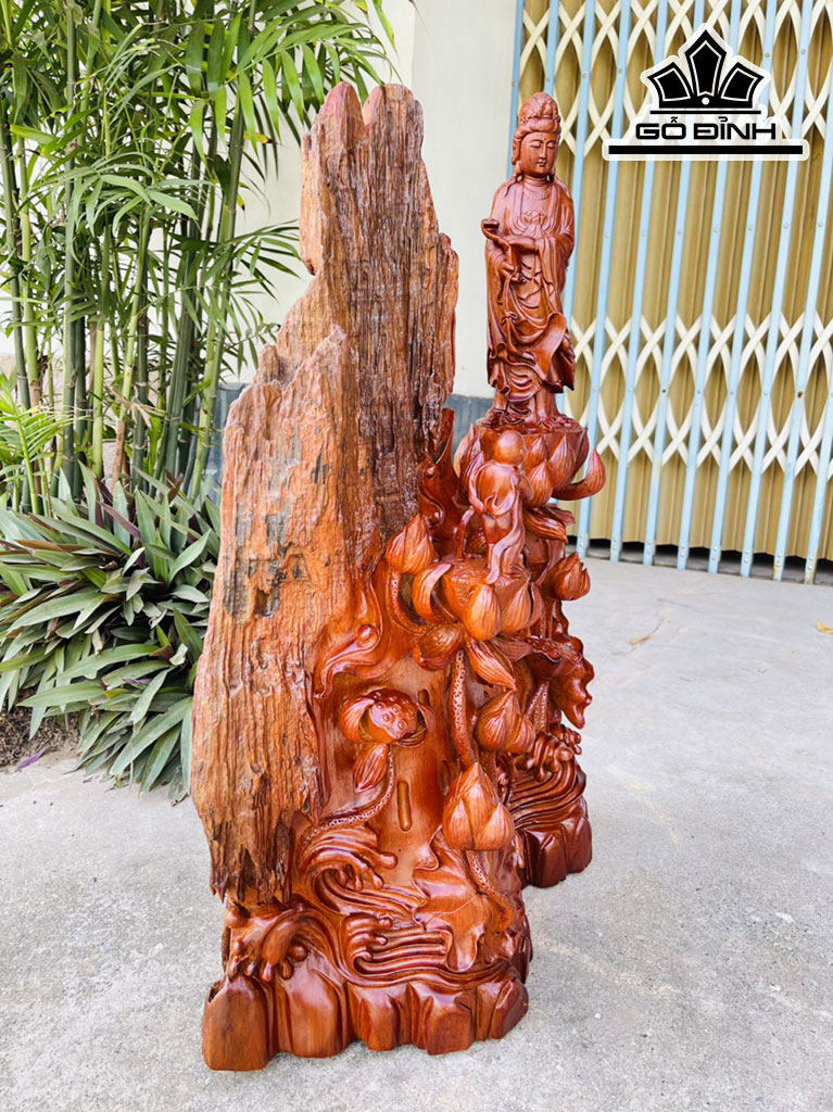 Tượng Phật Bà Quan Âm Gỗ Trắc Cao 75 Ngang 45 Sâu 23 (cm)