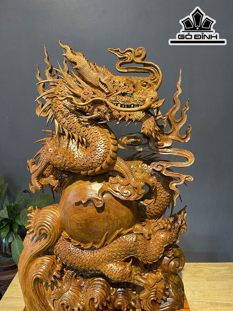 Tượng Nhất Long Nhả Ngọc Gỗ Ngọc Am Cao 85 Ngang 53 Sâu 20 (cm)