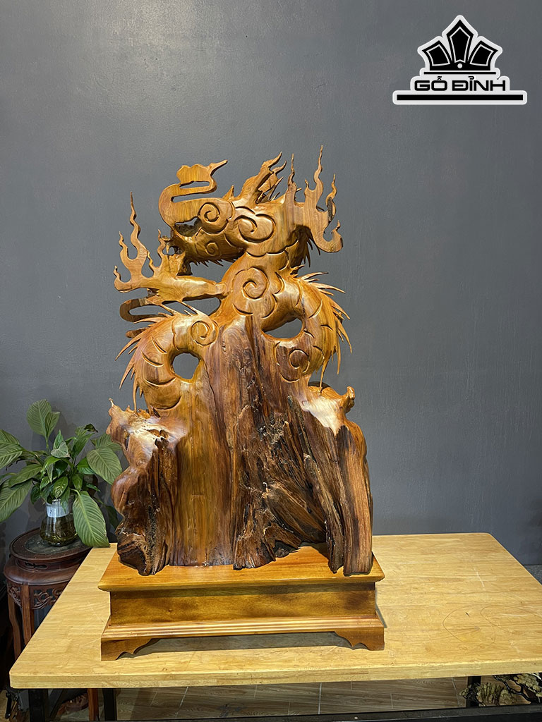 Tượng Nhất Long Nhả Ngọc Gỗ Ngọc Am Cao 85 Ngang 53 Sâu 20 (cm)