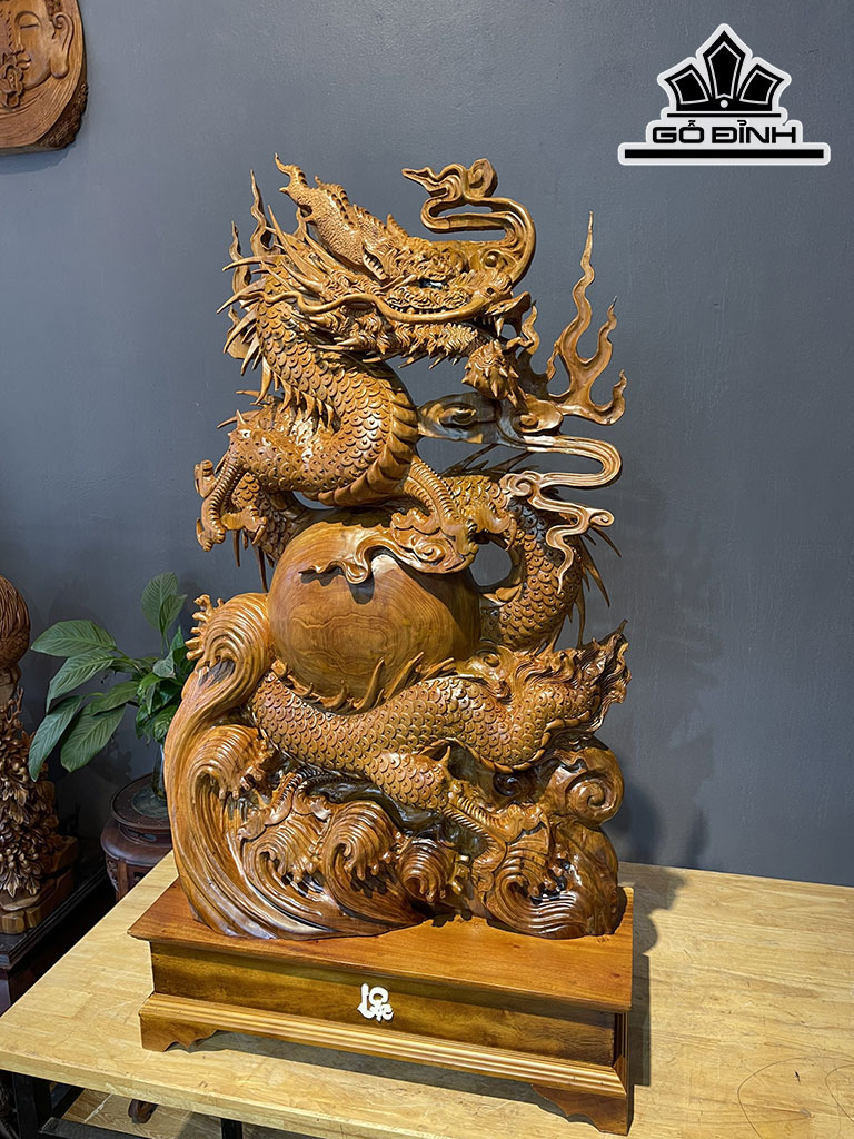 Tượng Nhất Long Nhả Ngọc Gỗ Ngọc Am Cao 85 Ngang 53 Sâu 20 (cm)