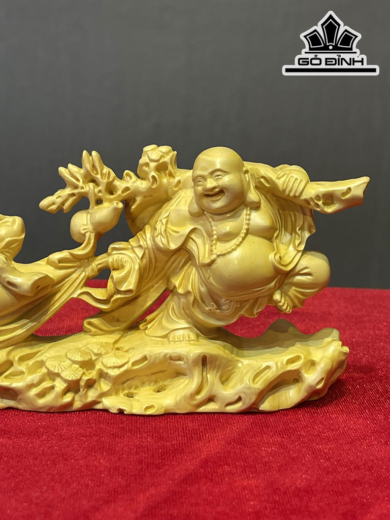 Tượng Phật Di Lặc Gỗ Hoàng Dương Ngang 14 Cao 7 Sâu 4 (cm)