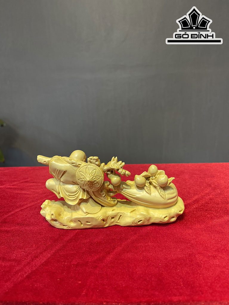 Tượng Phật Di Lặc Gỗ Hoàng Dương Ngang 14 Cao 7 Sâu 4 (cm)