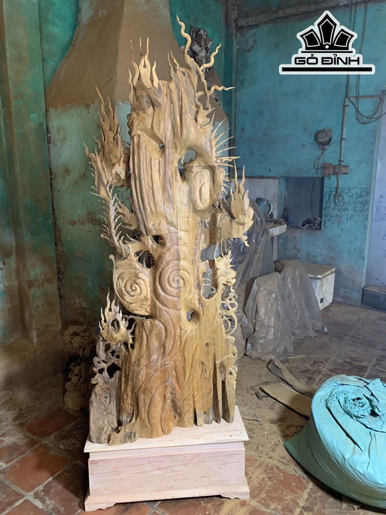 Tượng Tứ Linh Gỗ Bách Xanh Cao 162 Ngang 62 Sâu 23 (cm)