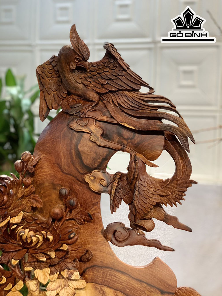 Tượng Phụng Hoàng Gỗ Cẩm Cao 58 Ngang 58 Sâu 12 (cm)