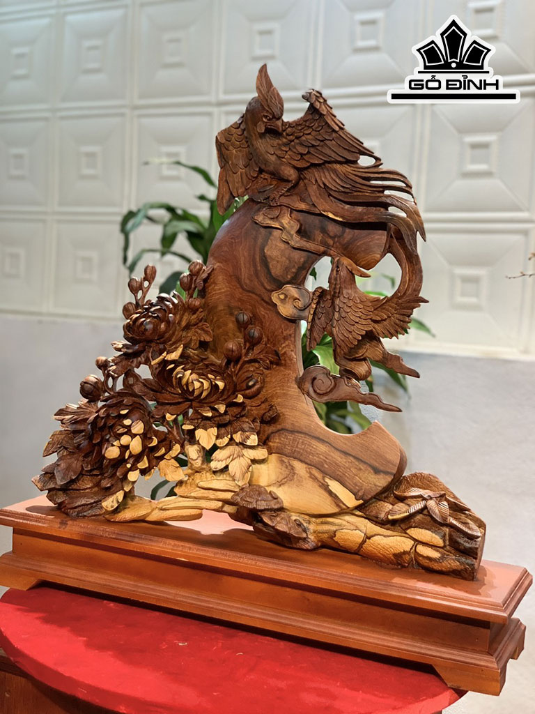 Tượng Phụng Hoàng Gỗ Cẩm Cao 58 Ngang 58 Sâu 12 (cm)