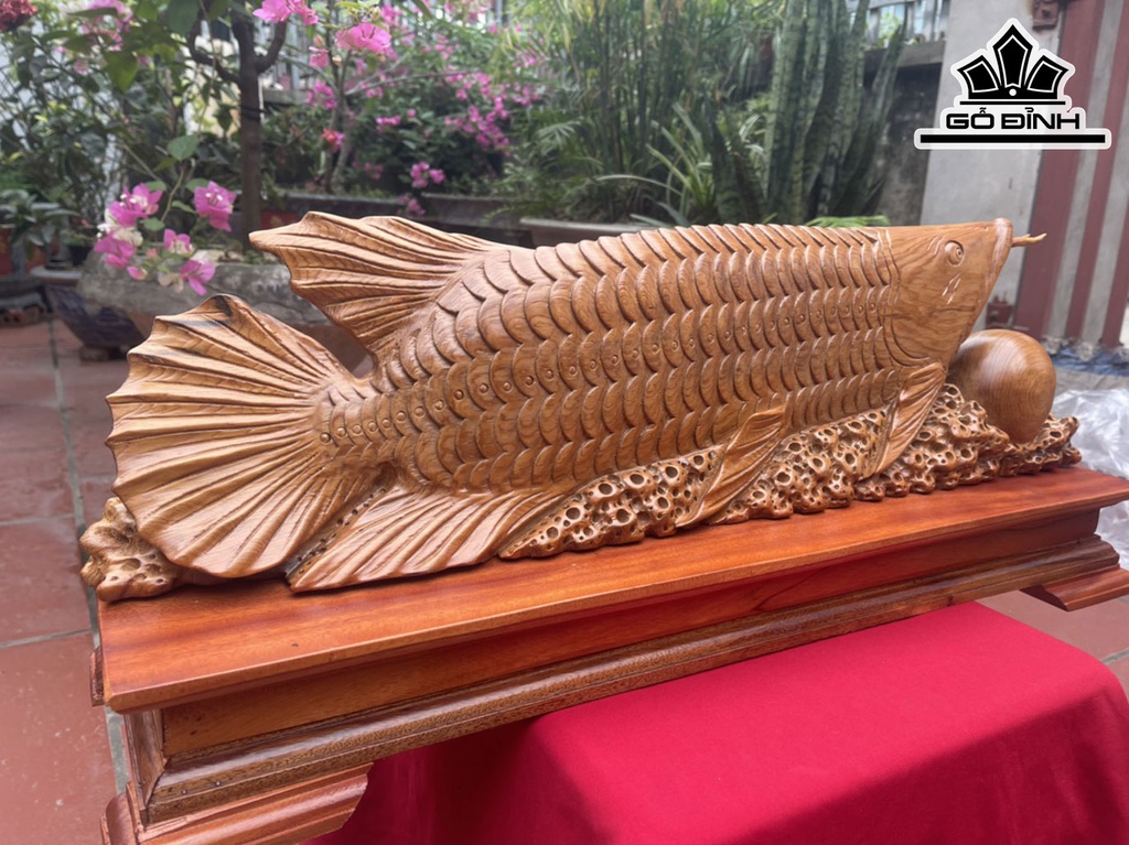 Tượng Cá Kim Long Gỗ Ngọc Am Cao 21 Ngang 76 Sâu 12 (cm)