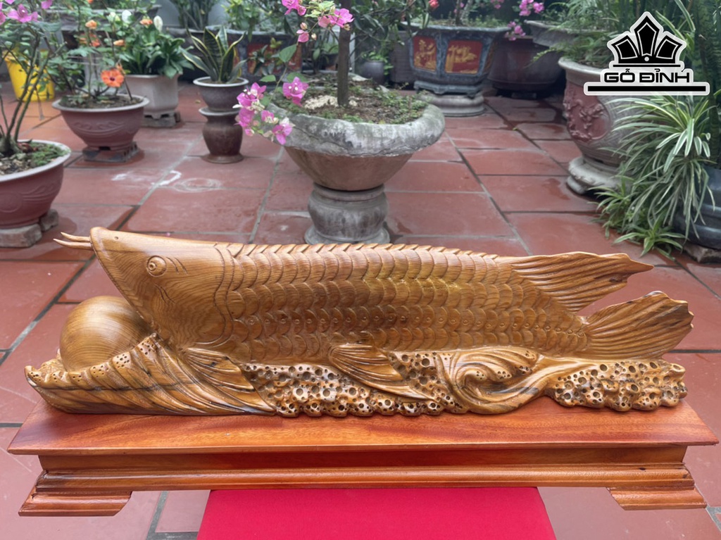 Tượng Cá Kim Long Gỗ Ngọc Am Cao 21 Ngang 76 Sâu 12 (cm)