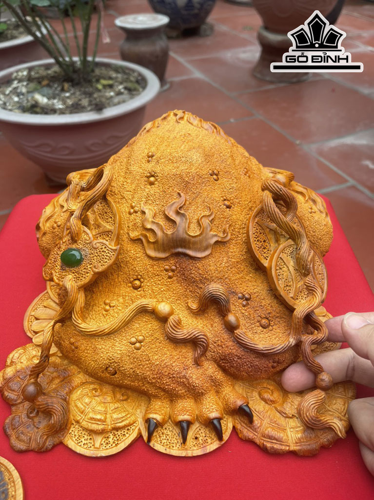 Tượng Thiềm Thừ Gỗ Hương Cao 12 Ngang 26 Sâu 26 (cm)