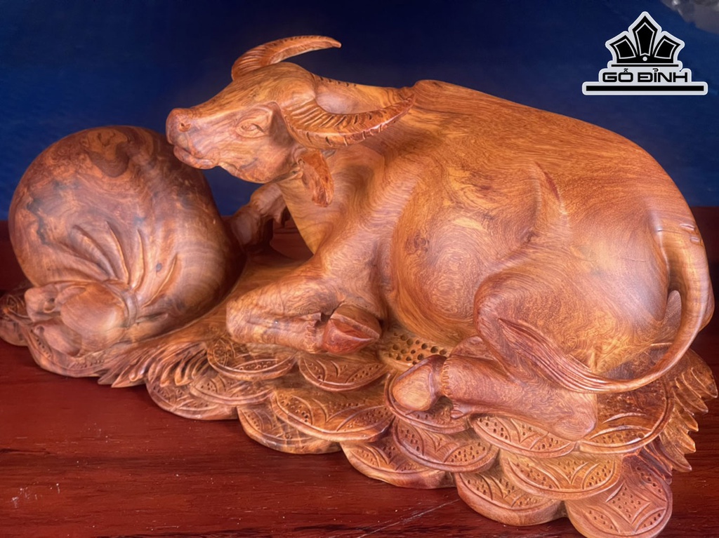 Tượng Trâu Gỗ Hương Cao 18 Ngang 43 Sâu 14 (cm)