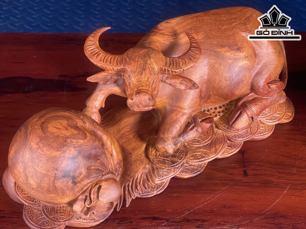 Tượng Trâu Gỗ Hương Cao 18 Ngang 43 Sâu 14 (cm)