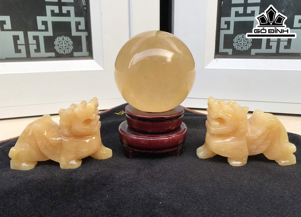 [Combo Tài Lộc Viên Mãn] Đôi Thiên Lộc Đá Ngọc Hoàng Long Cao 10,5 Ngang 7 Sâu 3,5 (cm) 1,03kg