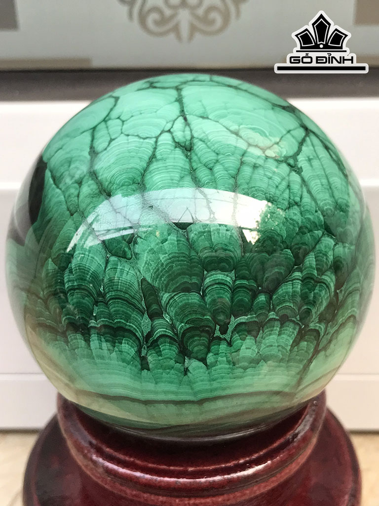 Bi Cầu Đá Lông Công (Malachite) Đường Kính 6,8 (cm) 0,63kg