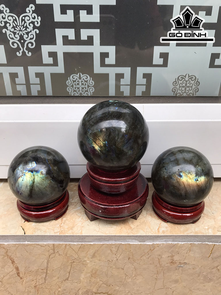 Bộ Ba Bi Cầu Đá Labradorite Đường Kính 66,86 (cm) 1,1kg