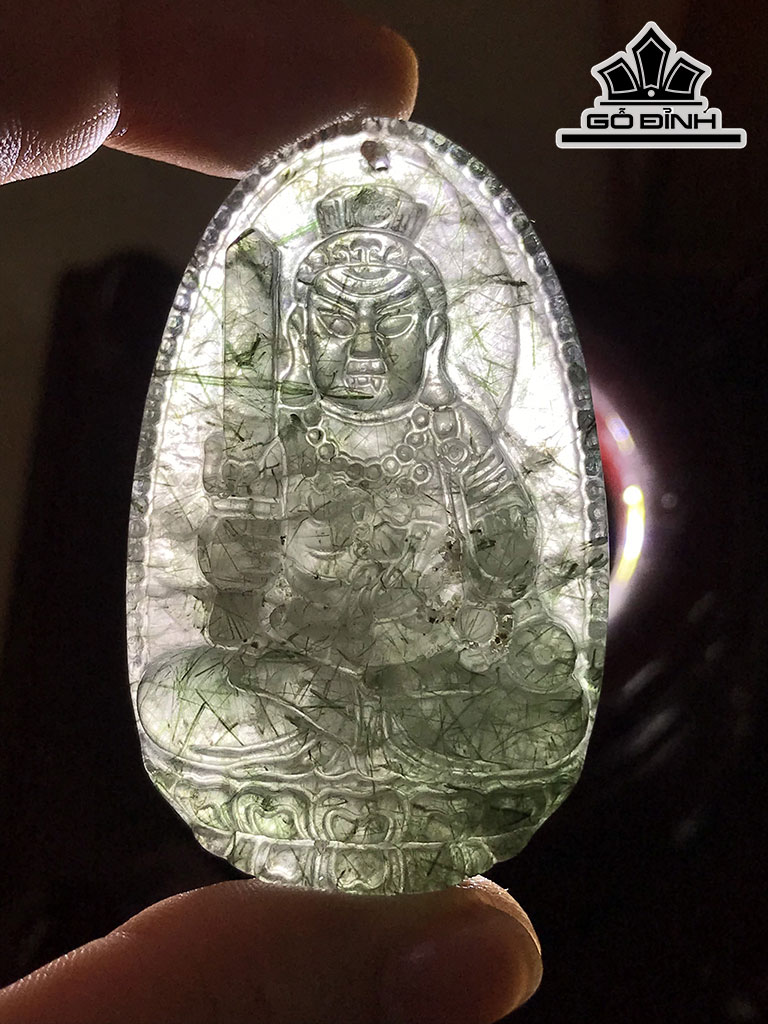 Mặt Dây Chuyền Phật Bản Mệnh Đá Thạch Anh Tóc Xanh Cao 52 Ngang 35 Sâu 11 (mm)