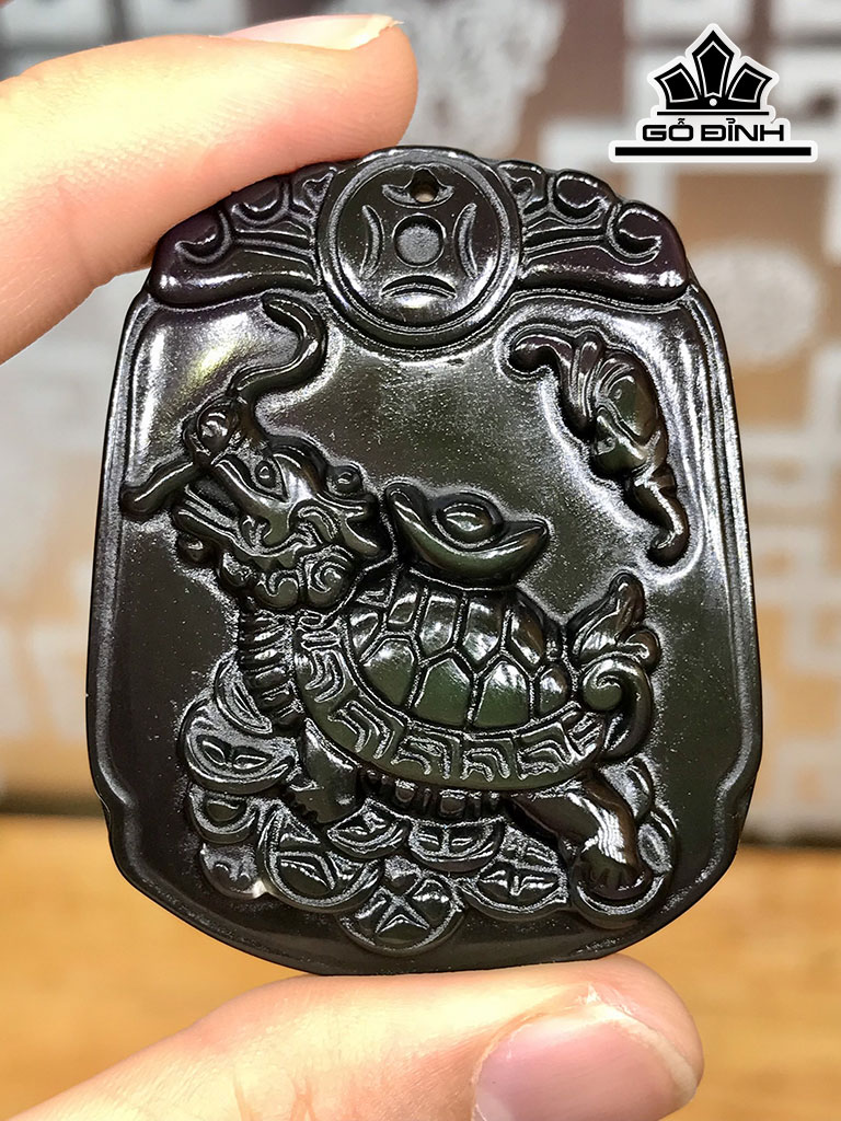 Mặt Dây Long Quy Đá Obsidian Cao 50 Ngang 40 Sâu 11,6 (mm)