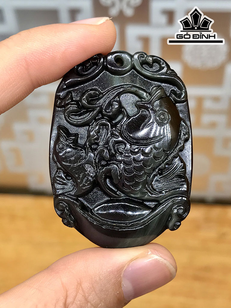 Mặt Dây Long Quy Đá Obsidian Cao 50 Ngang 40 Sâu 11,6 (mm)