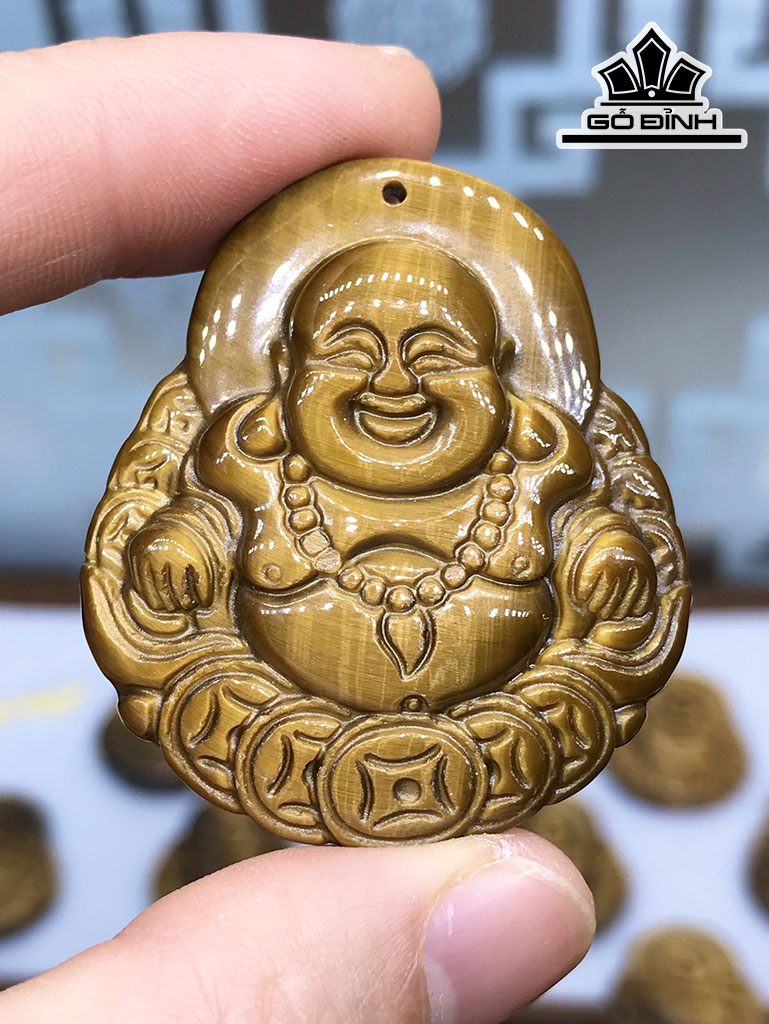 Tác phẩm Di Lặc Đá Mắt Hổ Cao 42,5 Ngang 37,3 Sâu 9,6 (mm) 50,16gr