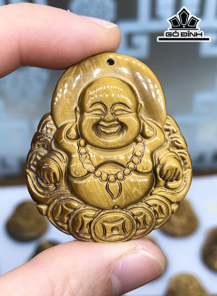 Tác phẩm Di Lặc Đá Mắt Hổ Cao 42,5 Ngang 37,3 Sâu 9,6 (mm) 50,16gr