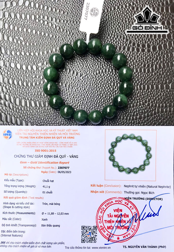 Vòng Tay Đá Nerphrite Đường Kính Hạt 12 (mm)