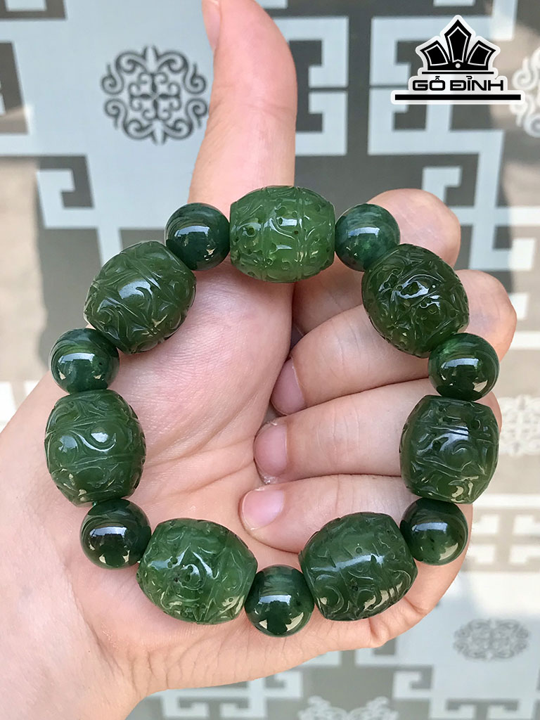 Vòng Tay Ngọc Bích Lu Thống Đá Nerphrite Cao 17,5 Ngang 18 (mm)