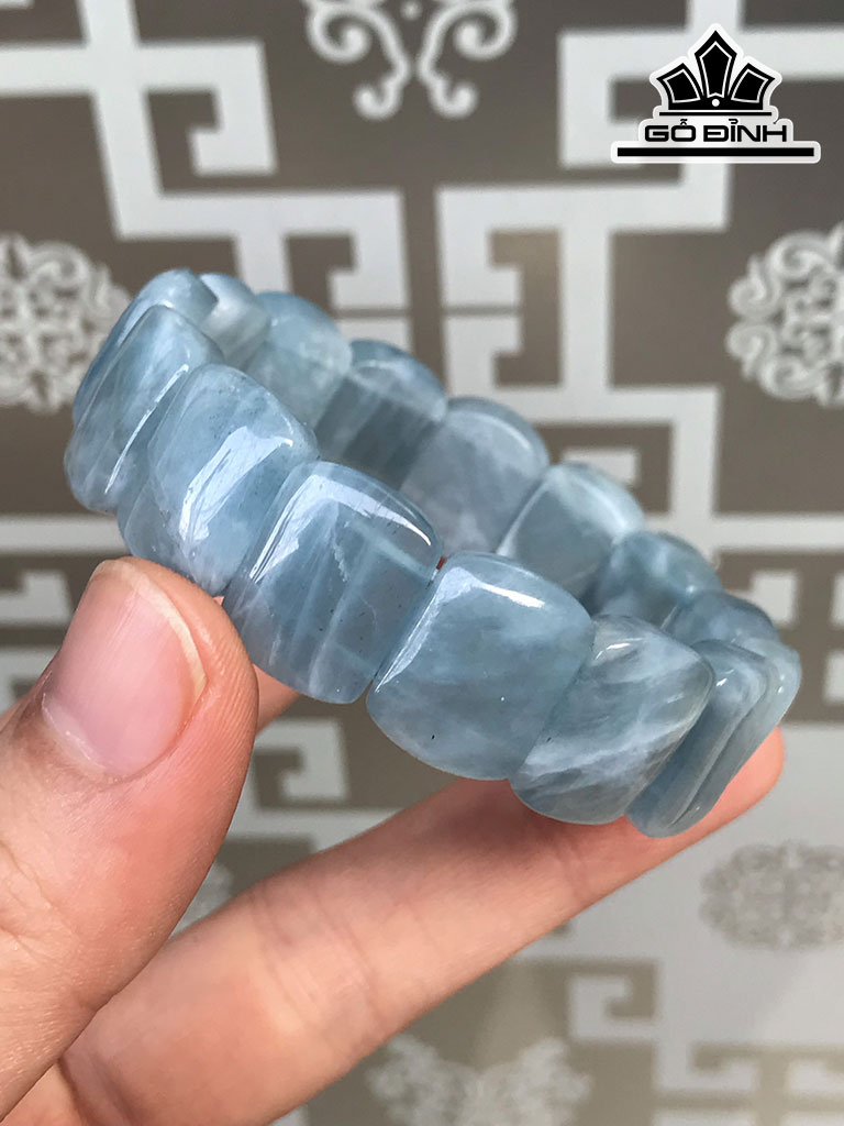Vòng Tay Ngọc Hải Lam Đá Aquamarine -Rộng 16,3mm Chu vi vòng 21,5cm