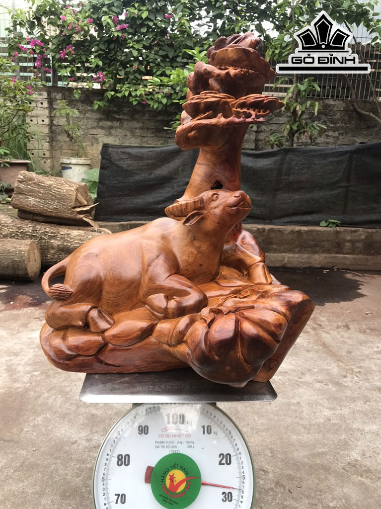Tượng Trâu Gỗ Hương Cao 63 Ngang 50 Sâu 42 (cm)