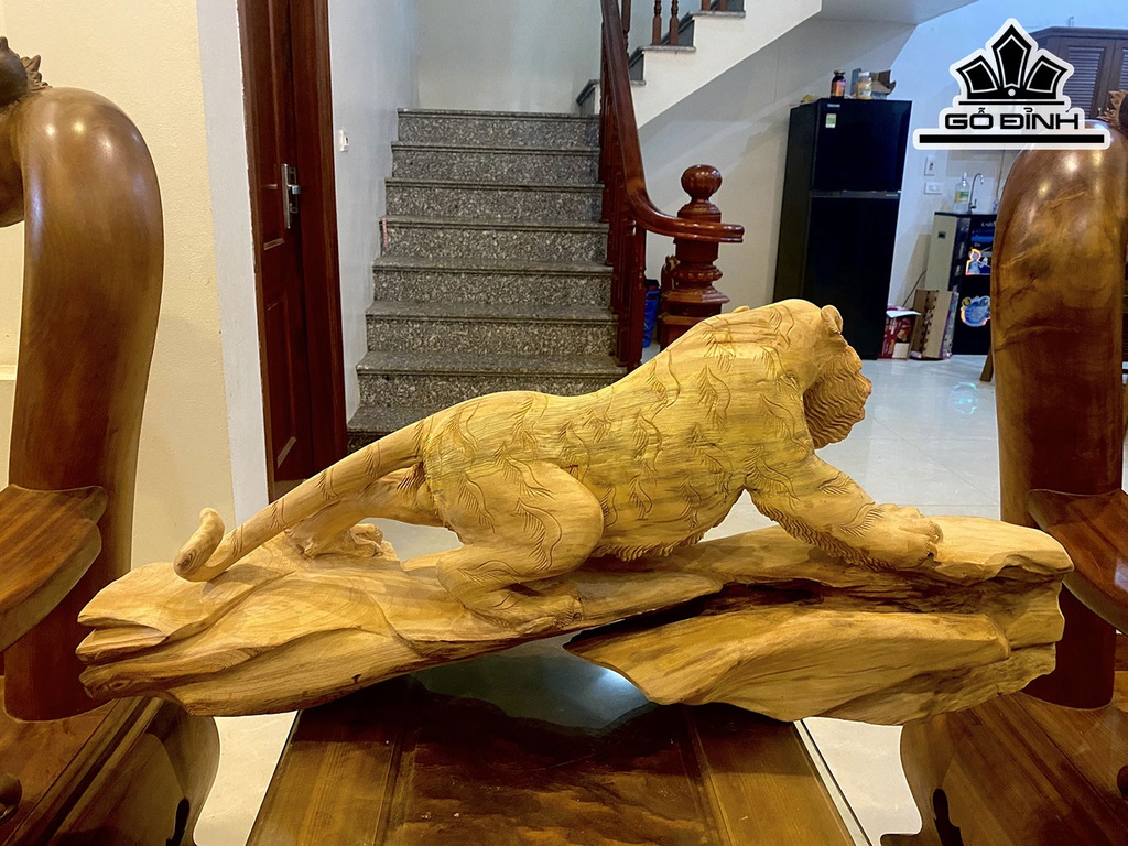 Tượng Hổ Phong Thủy Gỗ Ngọc Am Cao 42 Ngang 98 Sâu 23 (cm)