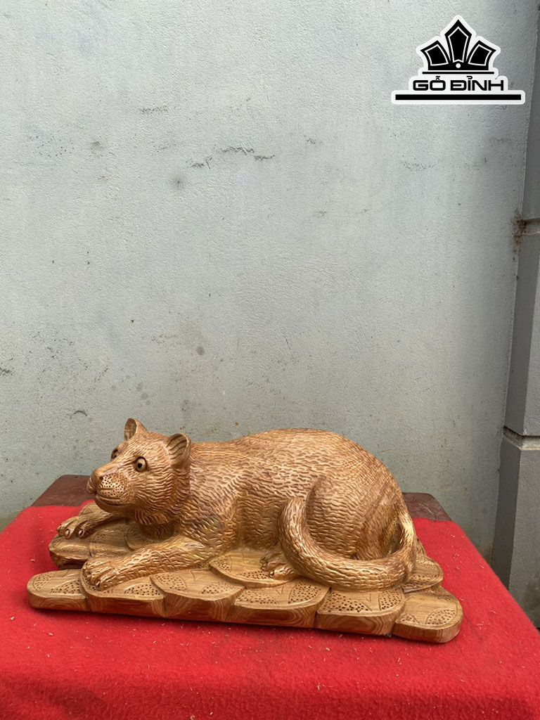 Tượng Mèo Gỗ Ngọc Am Cao 20 Ngang 50 Sâu 30 (cm)