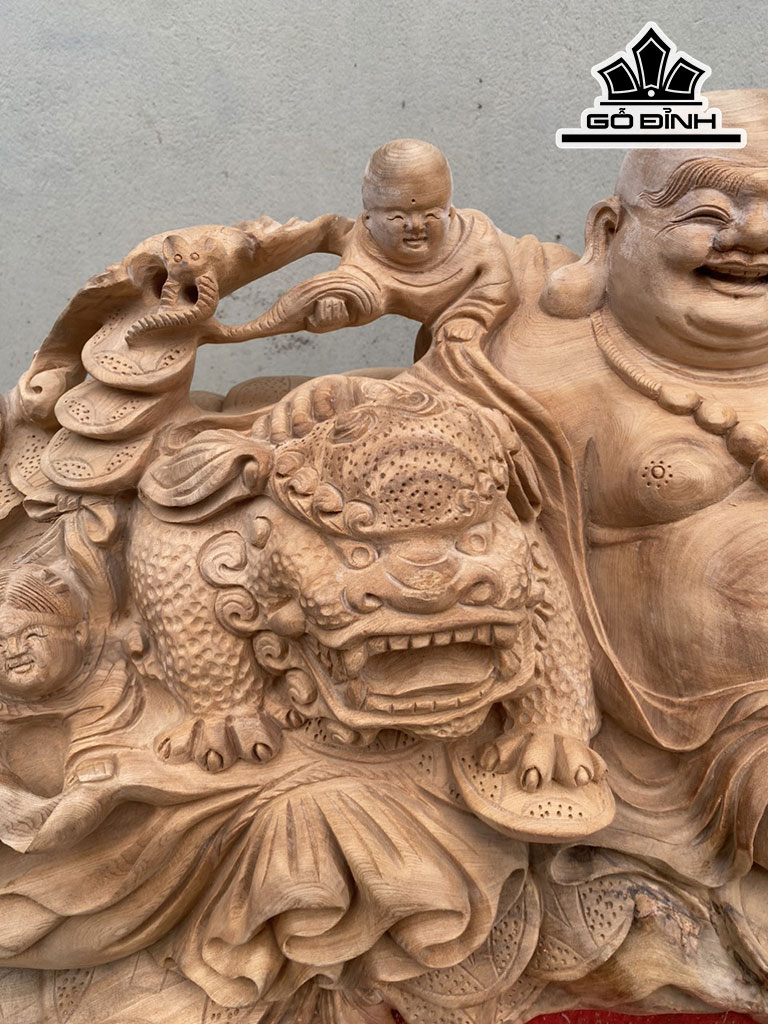 Tượng Phật Di Lặc Gỗ Ngọc Am Cao 42 Ngang 93 Sâu 33 (cm)