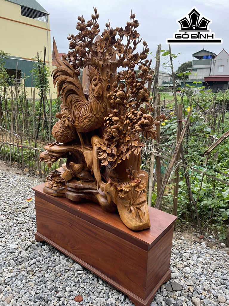 Tượng Gia Đình Gà Gỗ Hương Cao 148 Ngang 80 Sâu 30 (cm)