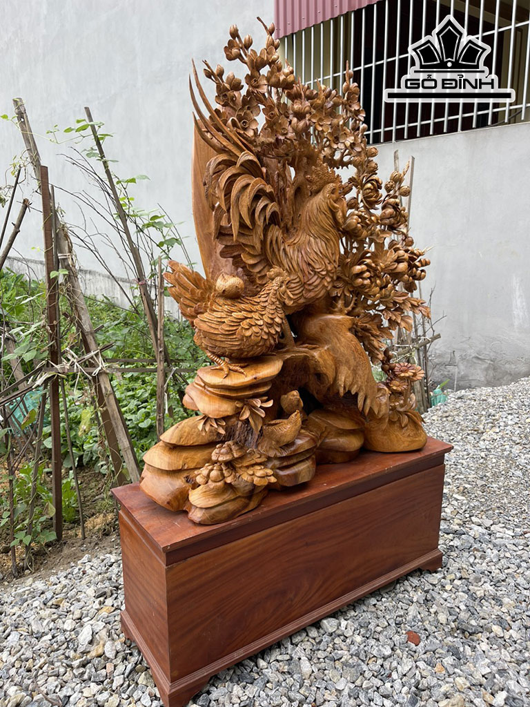 Tượng Gia Đình Gà Gỗ Hương Cao 148 Ngang 80 Sâu 30 (cm)