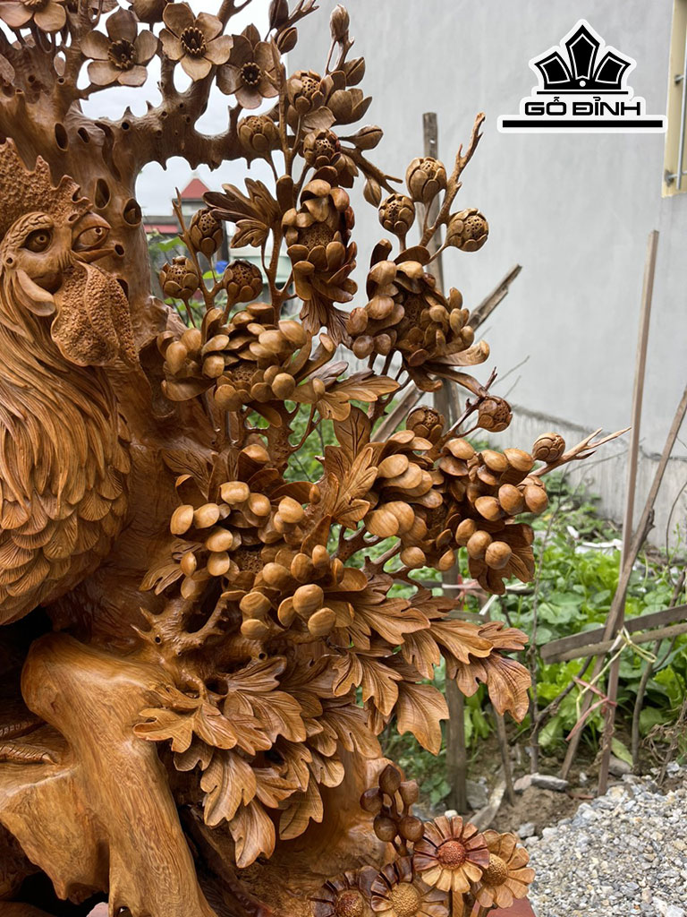 Tượng Gia Đình Gà Gỗ Hương Cao 148 Ngang 80 Sâu 30 (cm)