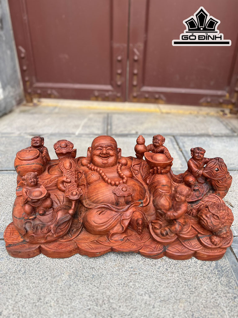 Tượng Phật Di Lặc Ngũ Phúc Gỗ Trắc Ngang 59 Cao 20 Sâu 29 (cm)