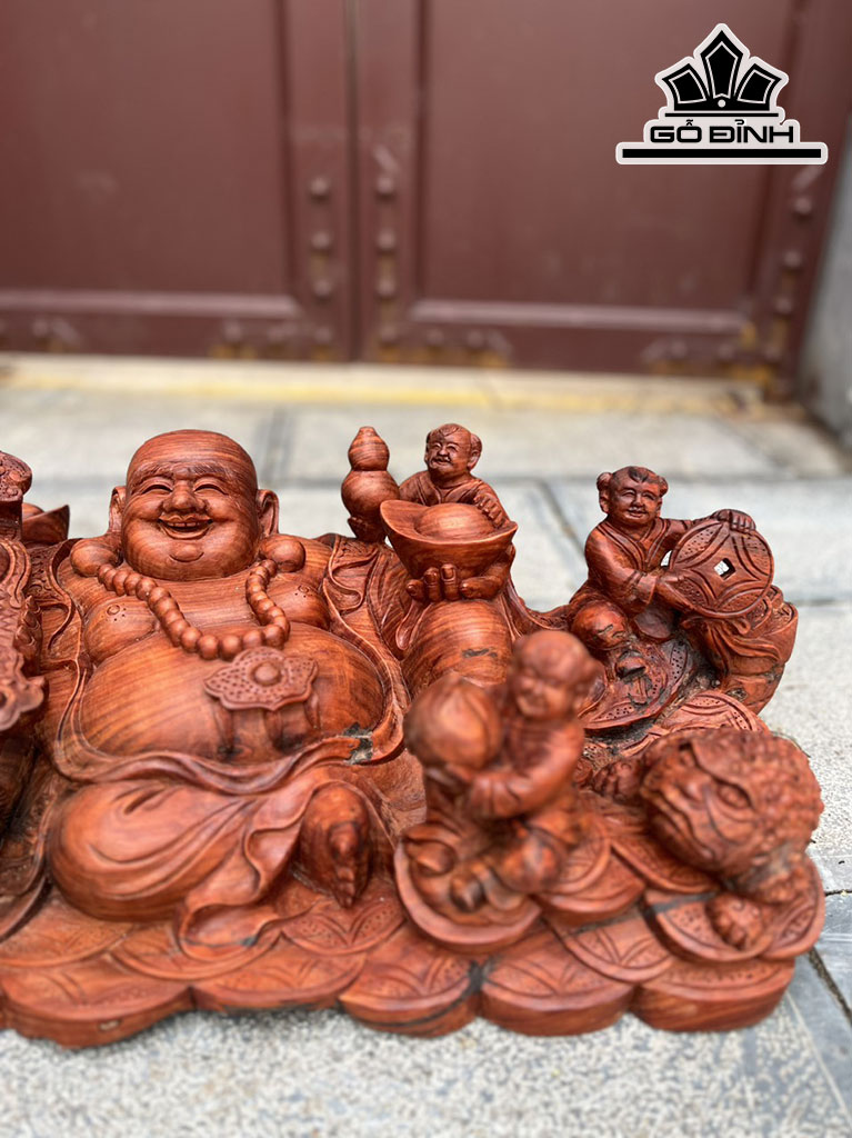 Tượng Phật Di Lặc Ngũ Phúc Gỗ Trắc Ngang 59 Cao 20 Sâu 29 (cm)