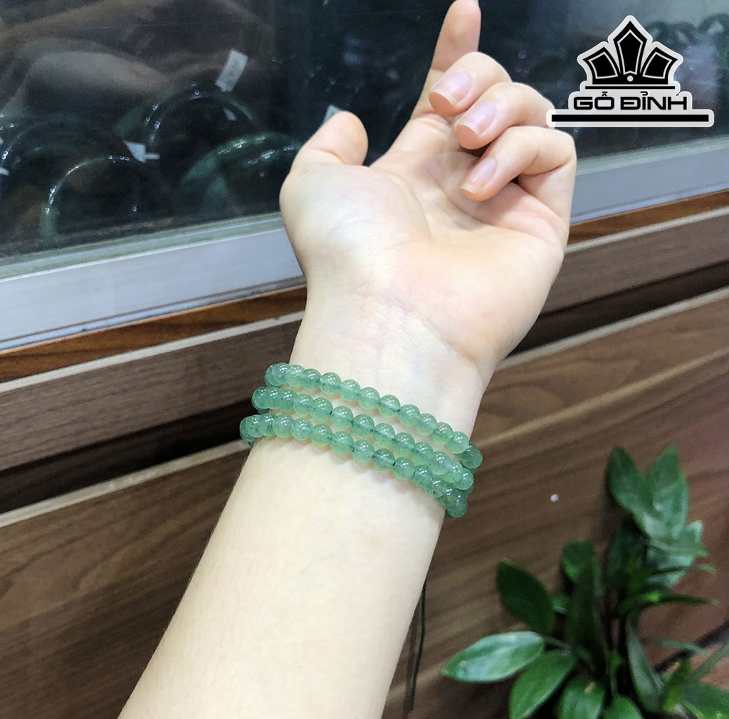 Vòng Tay Đá Thạch Anh Dâu Tây Xanh Đường Kính Hạt 6,2 (mm) 8gr