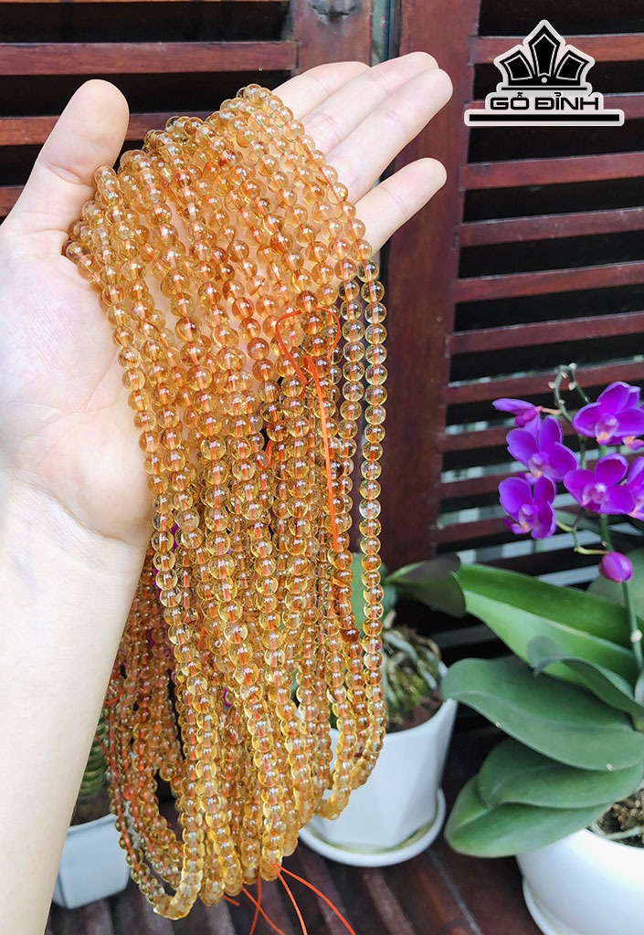 Vòng Tay Đá Thạch Anh Vàng Đường Kính Hạt 6 (mm)