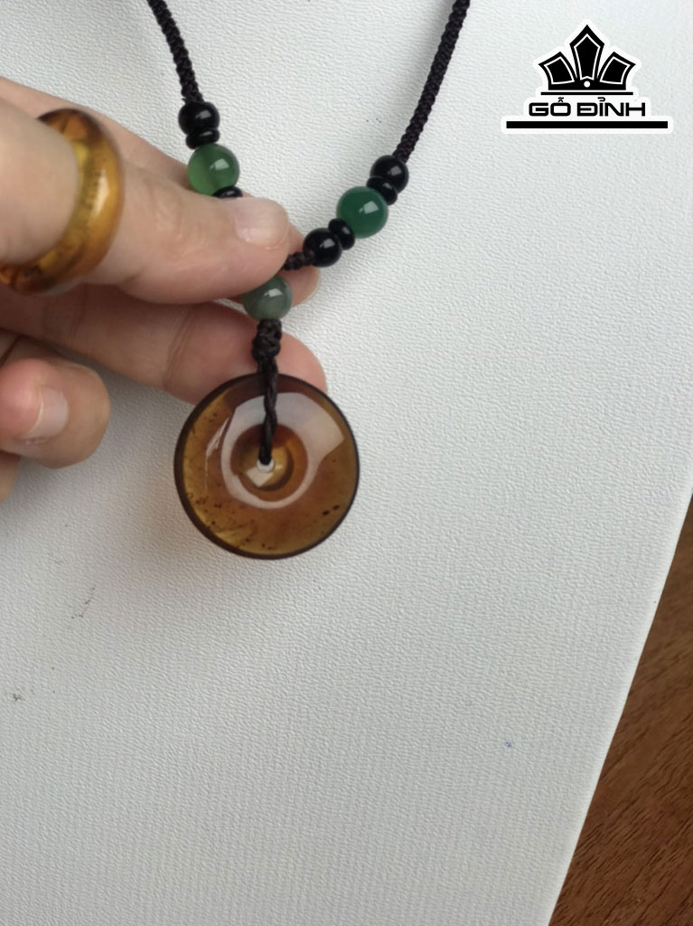 Mặt Dây Chuyền Đồng Điếu Đá Hổ Phách