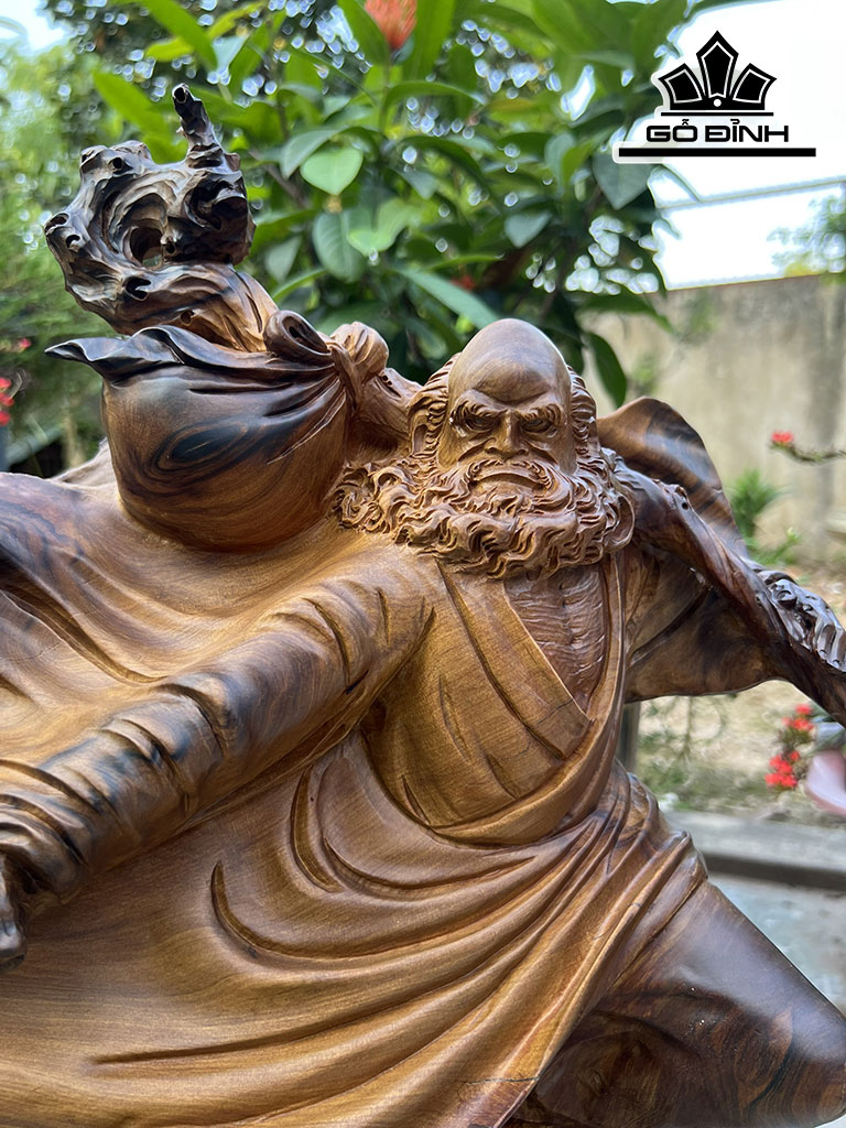 Tượng Đạt Ma Sư Tổ Gỗ Bách Xanh Cao 46 Ngang 76 Sâu 38 (cm)