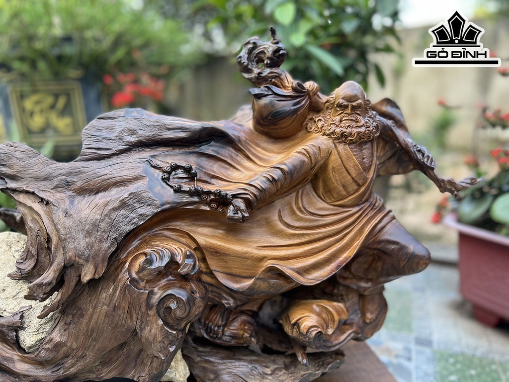 Tượng Đạt Ma Sư Tổ Gỗ Bách Xanh Cao 46 Ngang 76 Sâu 38 (cm)