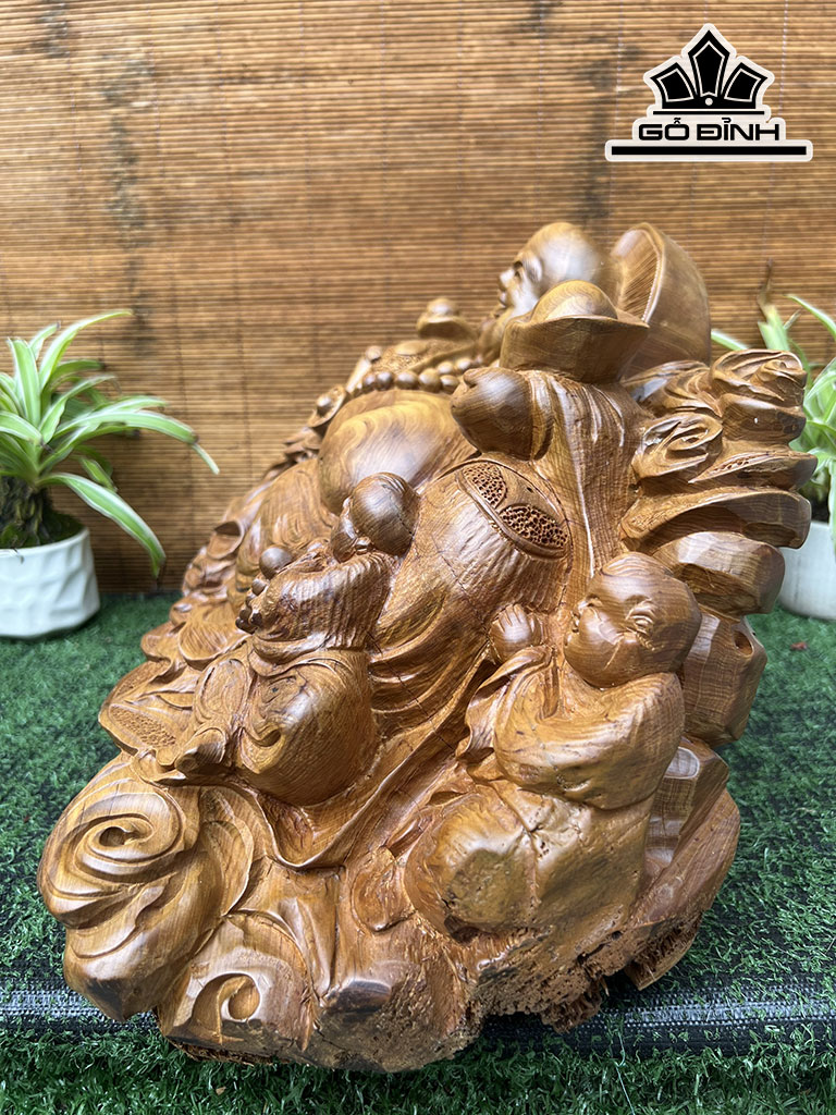 Tượng Phật Di Lặc Gỗ Bách Xanh Cao 26 Ngang 51 Sâu 22 (cm)