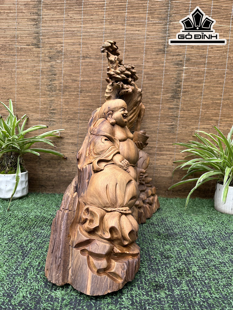 Tượng Phật Di Lặc Gỗ Bách Xanh Cao 41 Ngang 39 Sâu 15 (cm)